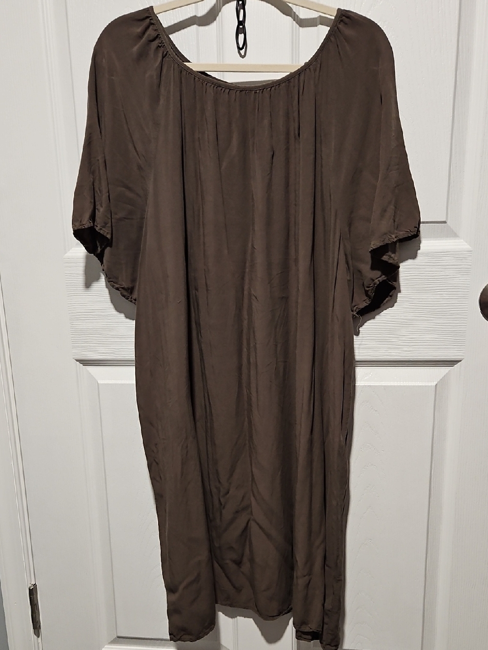 Women's Brown Mini Dress - Relaxed Short Sleeve